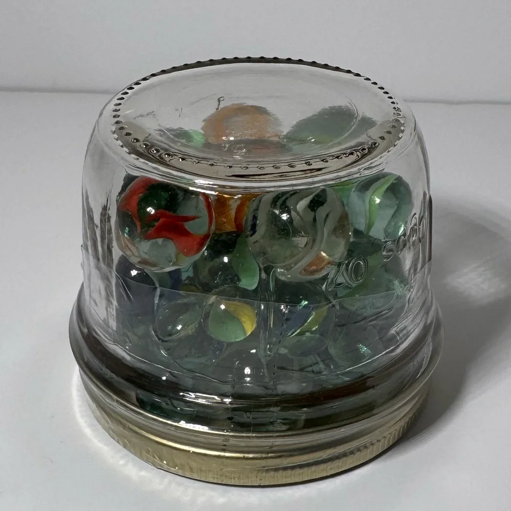 Marbles Display Glass Canning Jar Clear plastic Seal Green and Multicolored